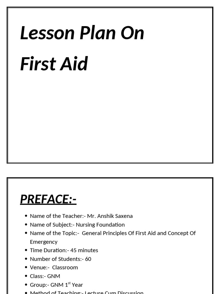 Lesson Plan On First Aid by Anshik | PDF | First Aid | Medicine