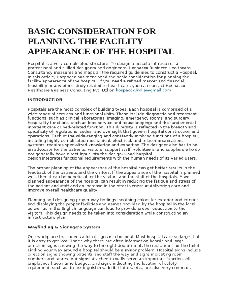 Basic Consideration For Planning The Facility Appearance of The ...