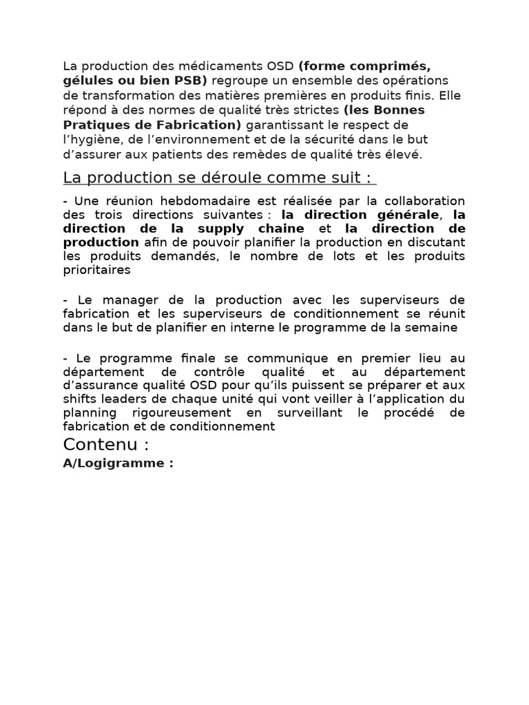 Production des Médicaments OSD | PDF