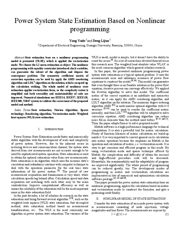 Nonlinear Power System State Estimation | PDF | Matrix (Mathematics ...