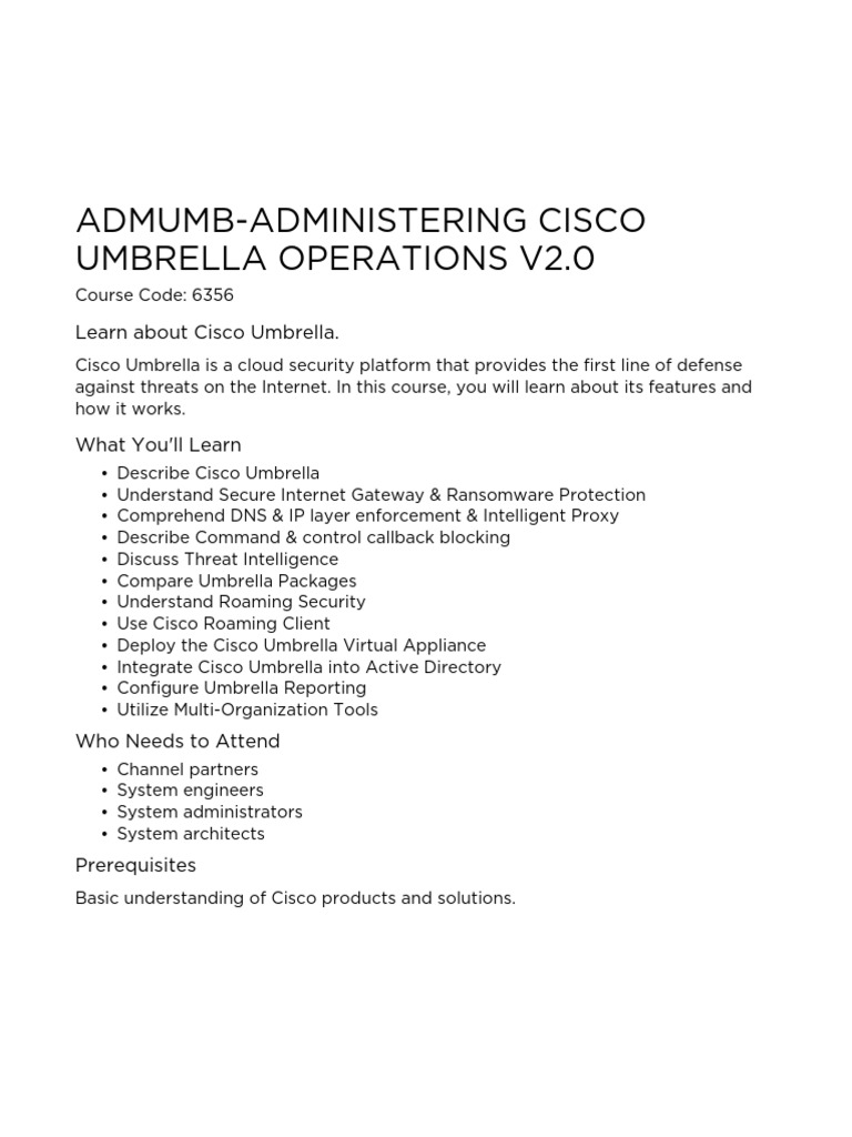 Admumb-Administering Cisco Umbrella Operations V2.0 | PDF | Proxy ...