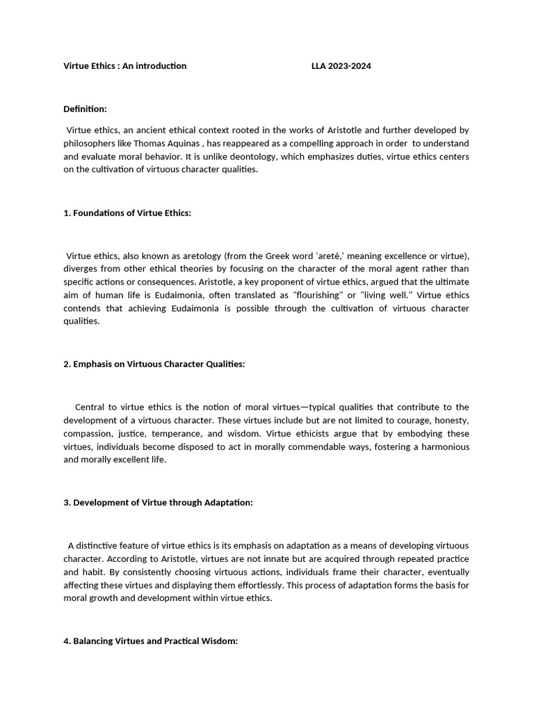 Introduction to Virtue Ethics Concepts | PDF | Virtue Ethics | Virtue