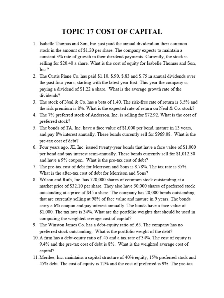 Cost of Capital Analysis and Calculations | PDF | Cost Of Capital ...