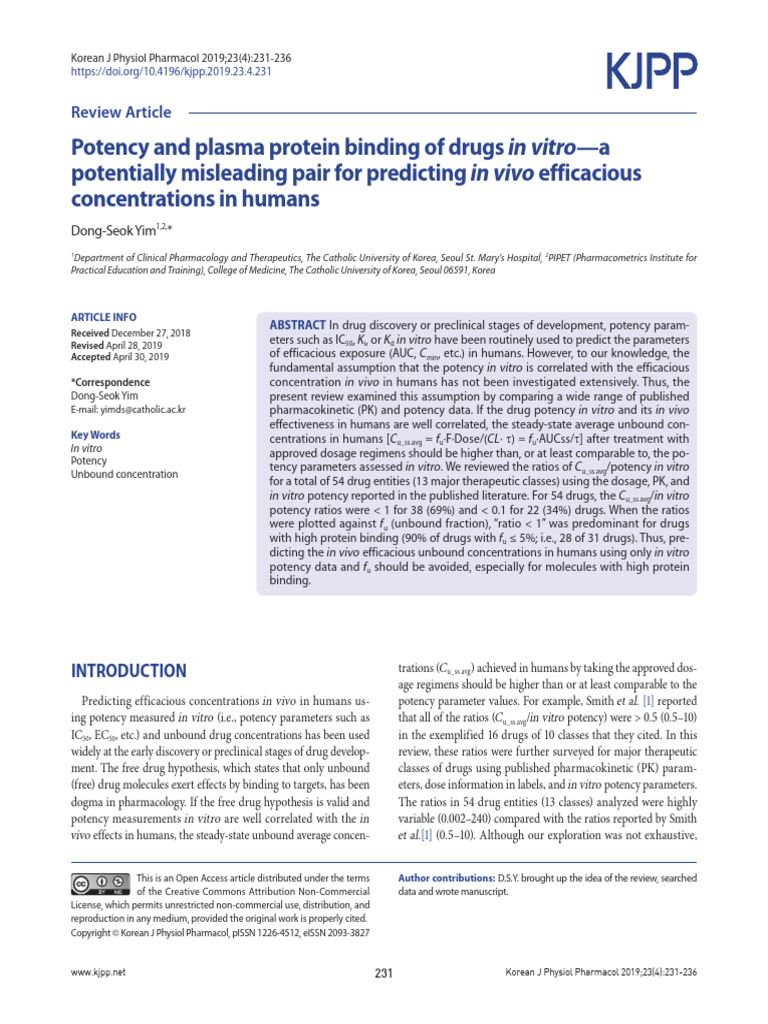 Potency_and_plasma_protein_binding_of_drugs_in_vit | PDF | In Vitro ...