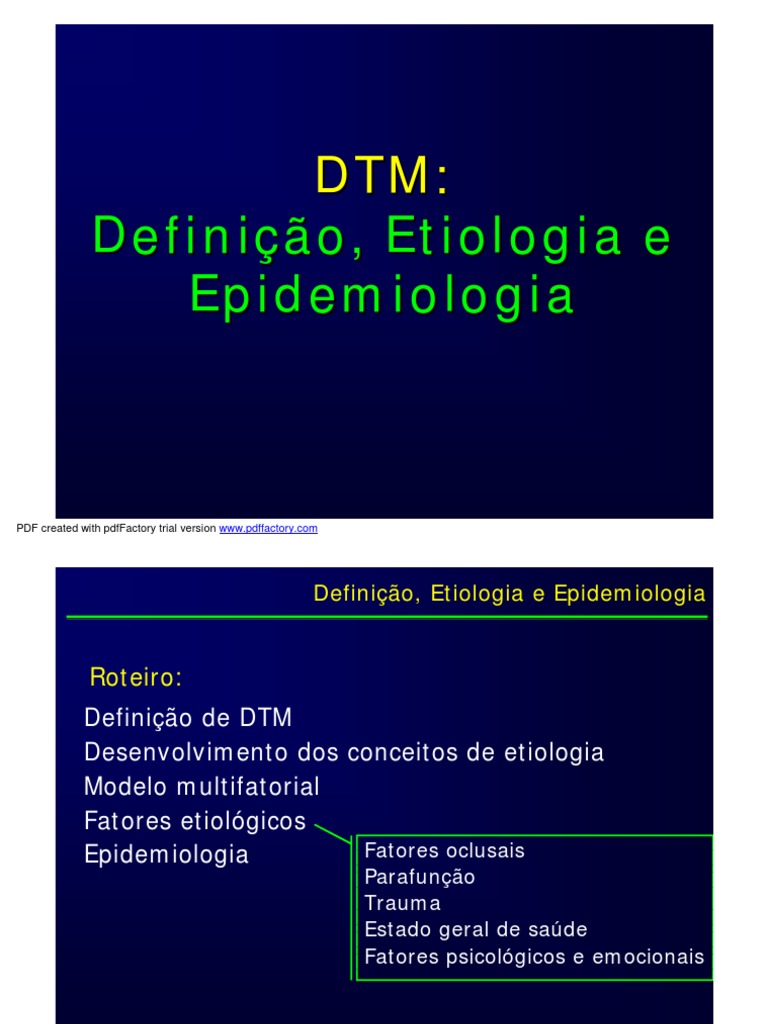 Aula Etiologia DTM PDF Epidemiologia Remédio