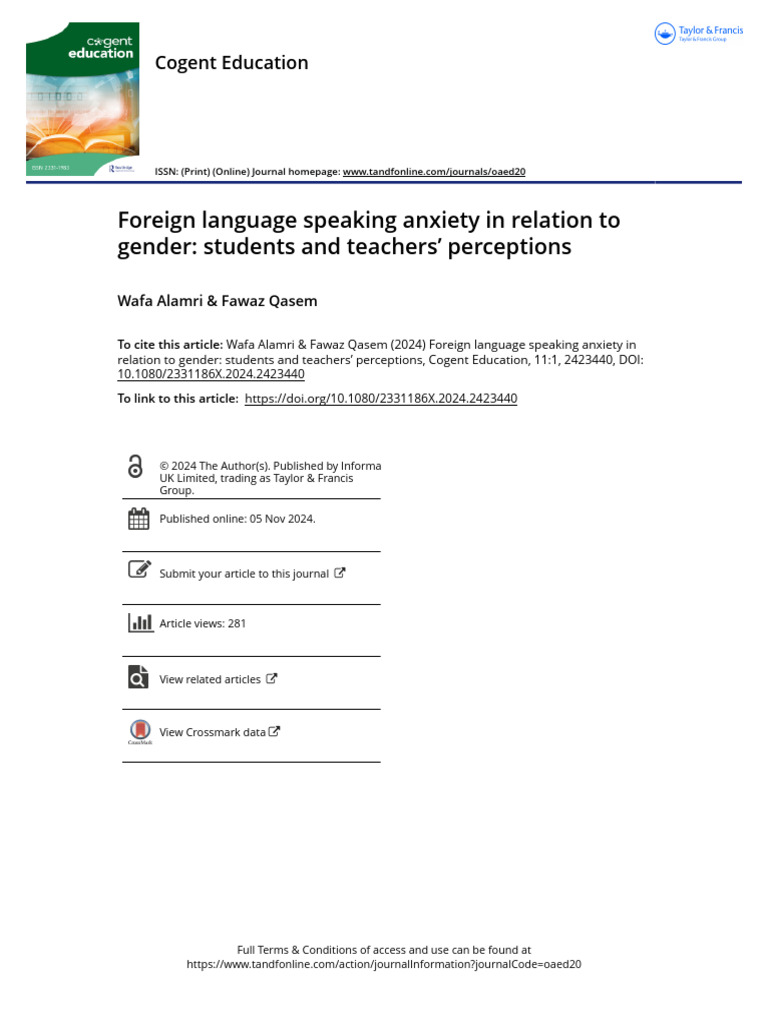 Gender and Foreign Language Anxiety Study | PDF | English As A Second ...