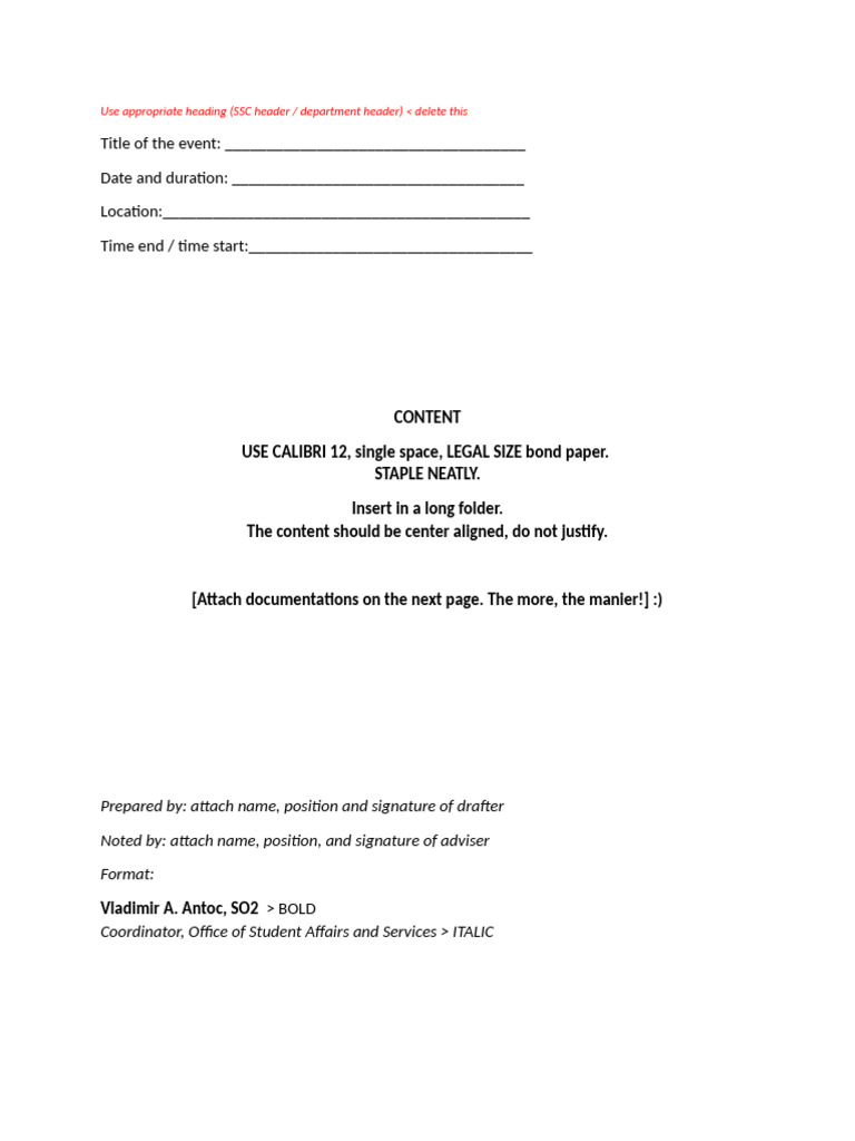 Event Documentation Formatting Guide | PDF