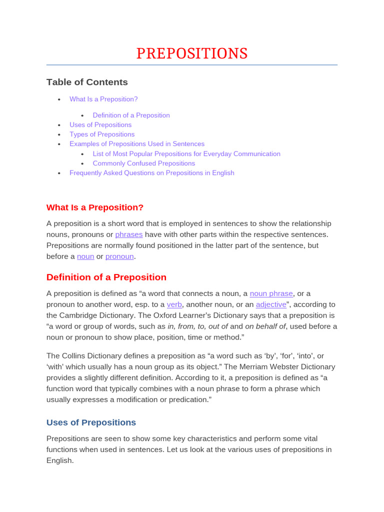 Prepositions_010617 | PDF | Noun | Preposition And Postposition