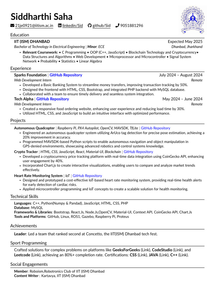 SiddharthiSaha Tech Resume | PDF | Web Development | Software Engineering