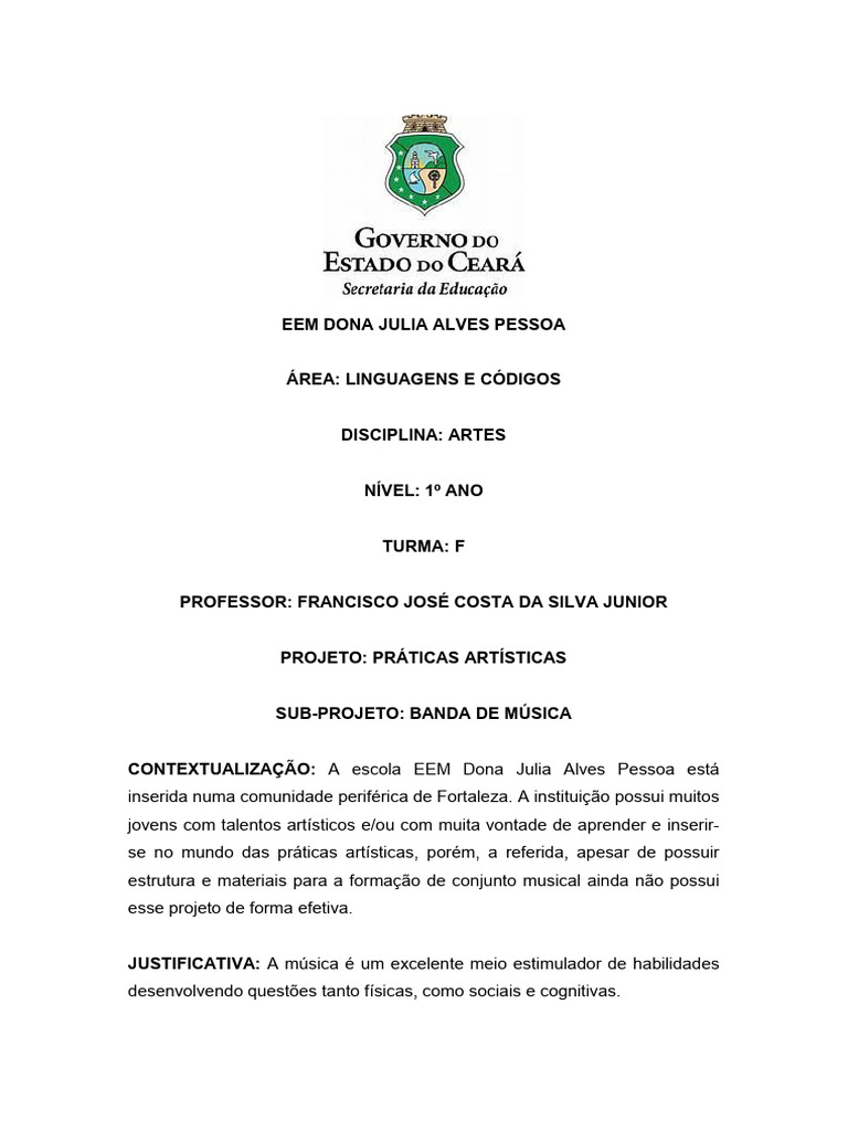 Banda de Música na EEM Dona Julia Alves | PDF