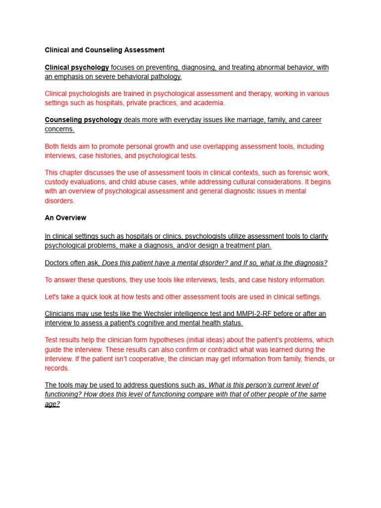 Clinical Assessment in Psychology | PDF | Diagnostic And Statistical ...