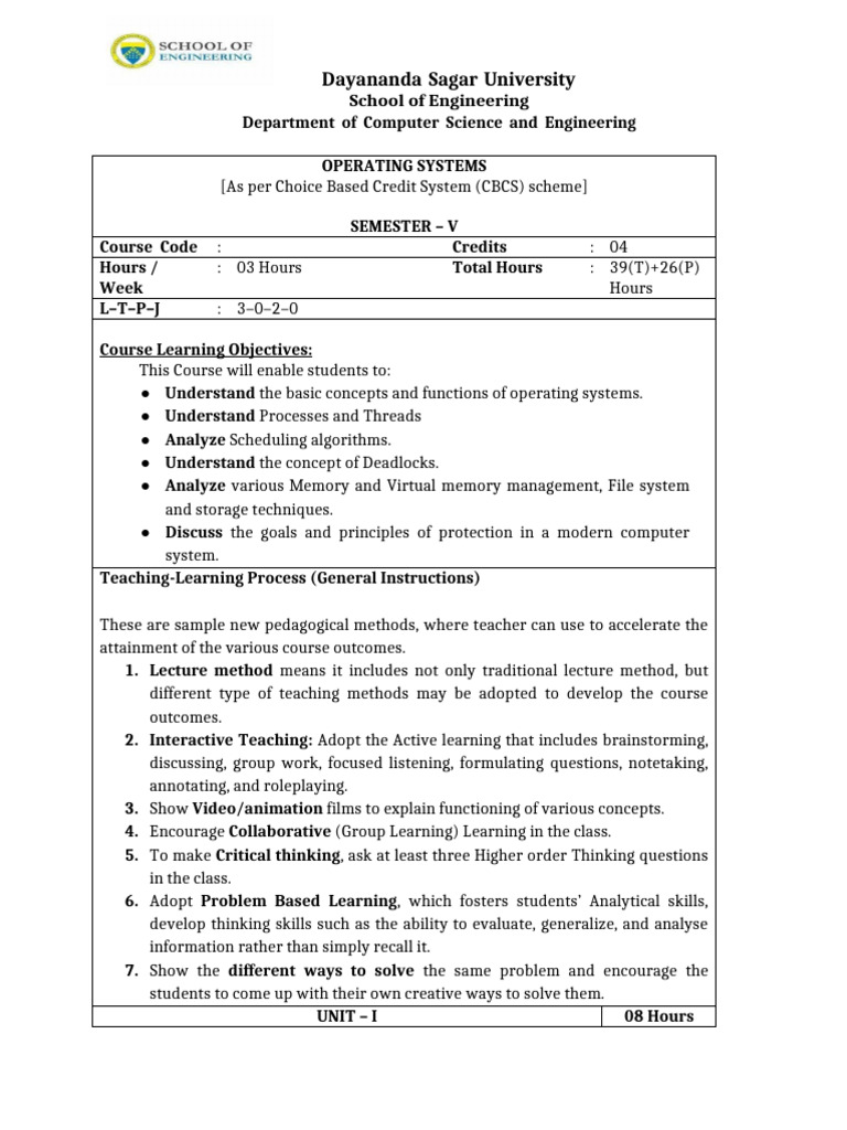 Operating Systems Course Syllabus | PDF | Process (Computing ...