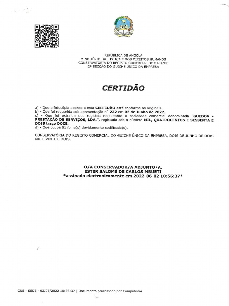 Certidão Comercial Guedov Pdf