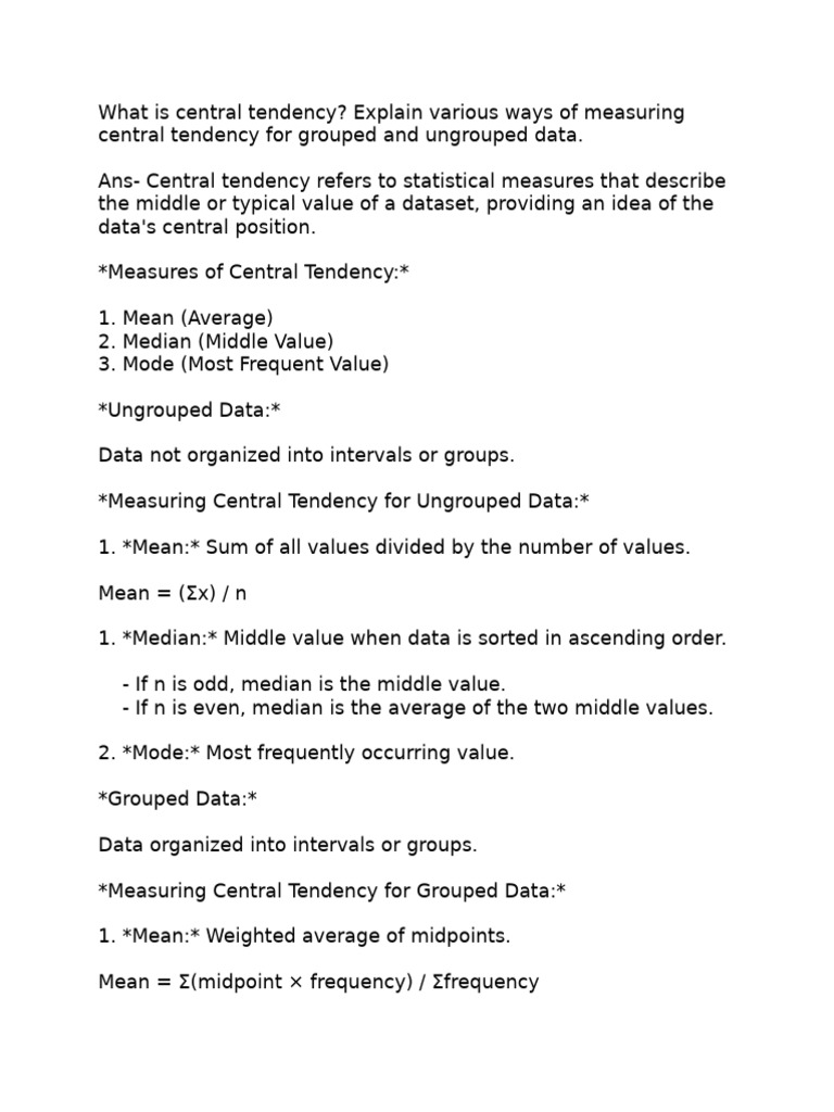 Measuring Central Tendency & Variables Explained | PDF | Level Of ...