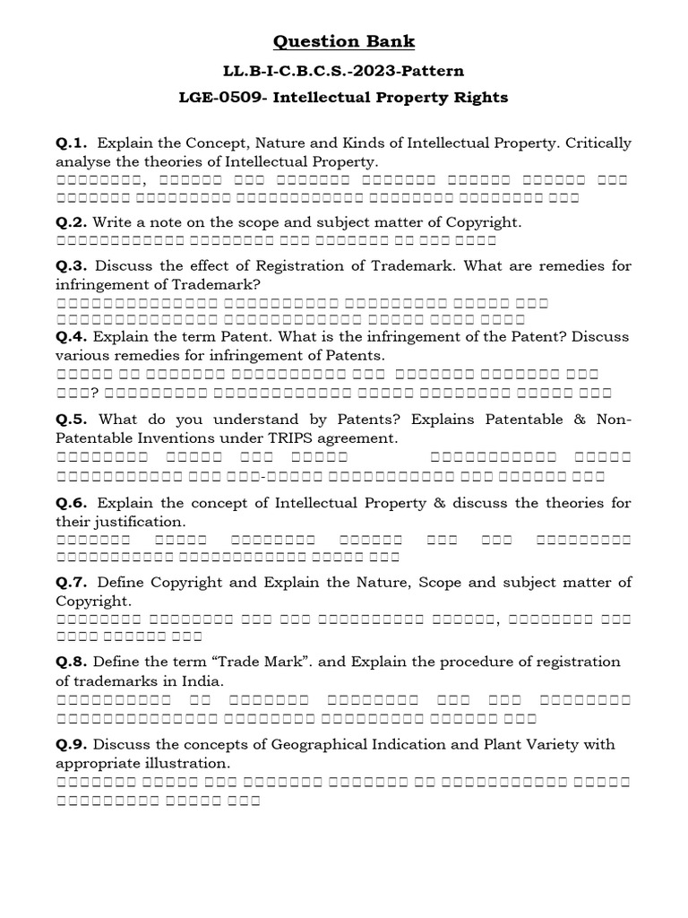 Ipr-Question Bank23 | PDF | Trademark | Intellectual Property