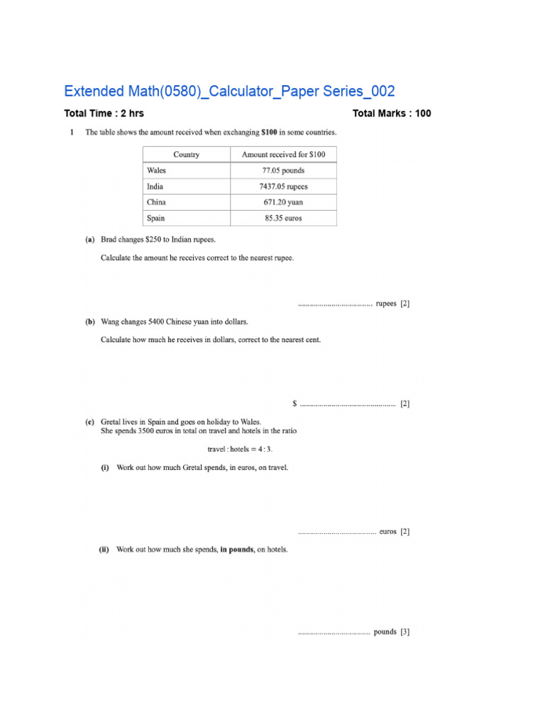 Extended Math (0580) - Calculator - Paper Series - 002 | PDF