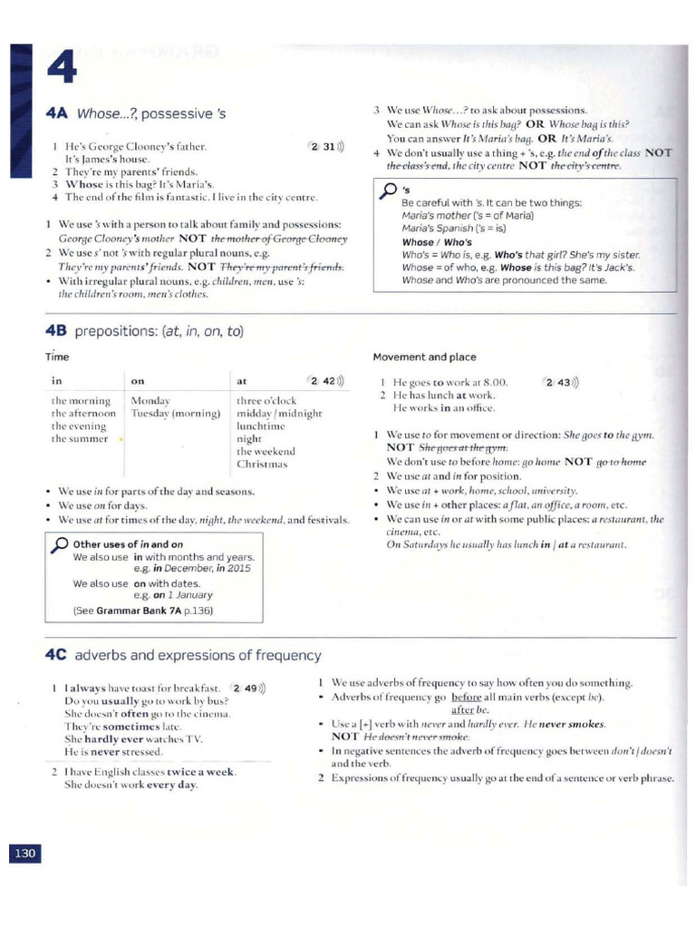 Grammar Guide: Possessives & Prepositions | PDF