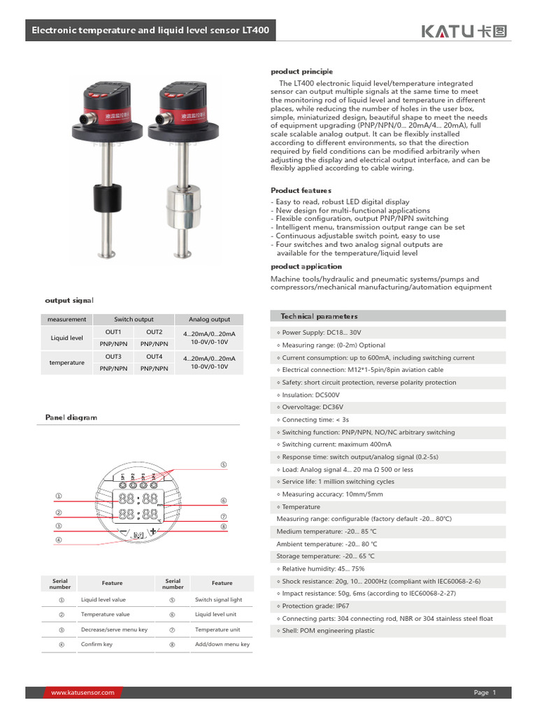 LT400 Integrated Level/Temperature Sensor | PDF | Bipolar Junction ...
