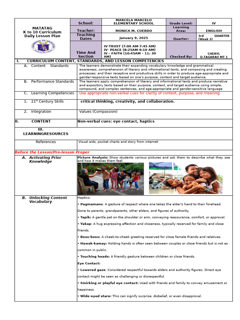 Non-Verbal Communication Lesson Plan | PDF | Nonverbal Communication ...