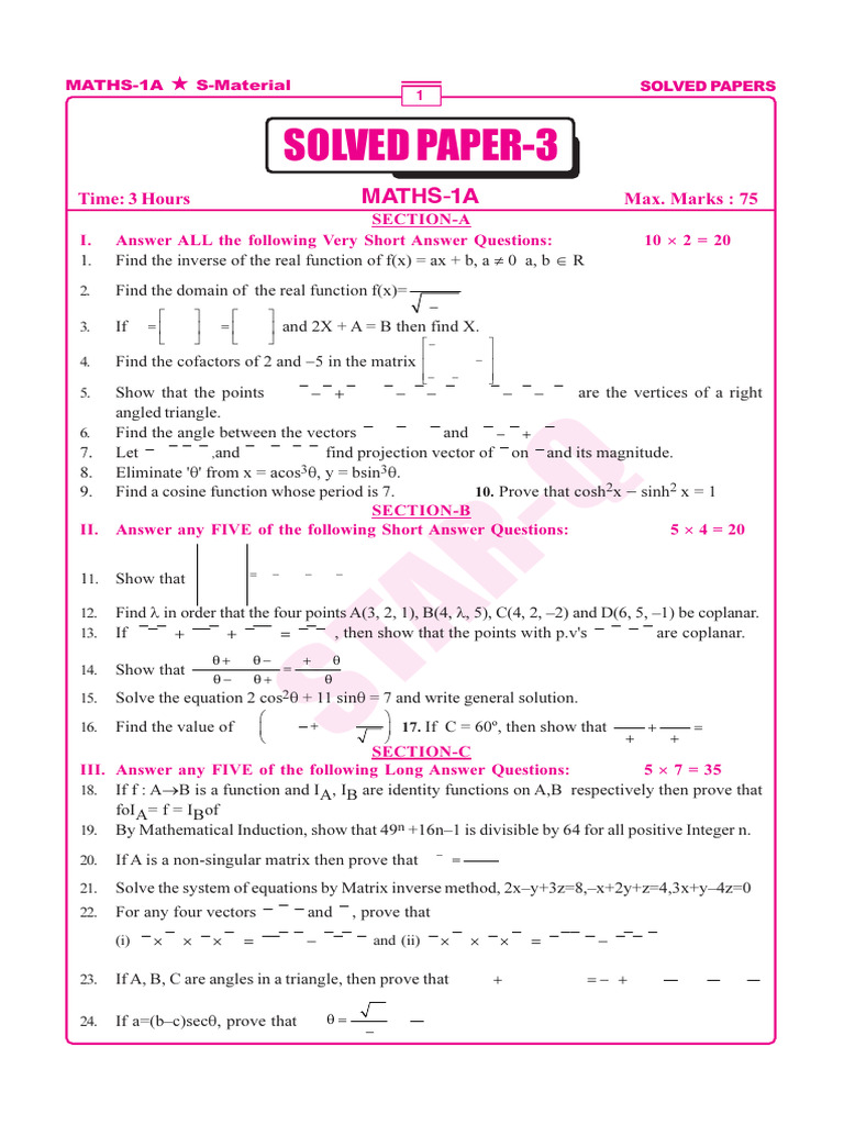 SOLVED-PAPER-3-1 Maths 1a Inter 1st Year | PDF | Function (Mathematics ...