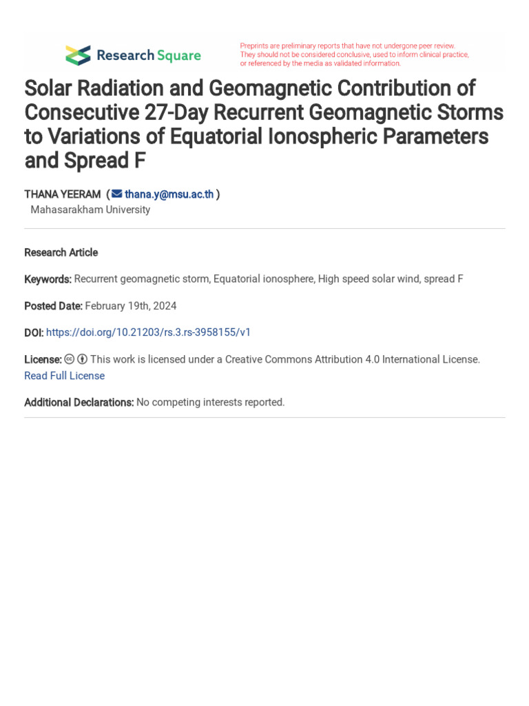 Solar Radiation and Geomagnetic Contribution of Co | PDF | Ionosphere ...