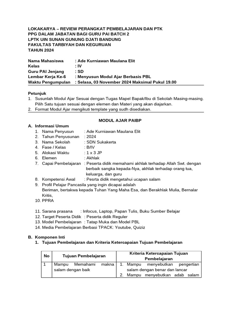 Modul Ajar PBL: Materi Salam PAI SD | PDF
