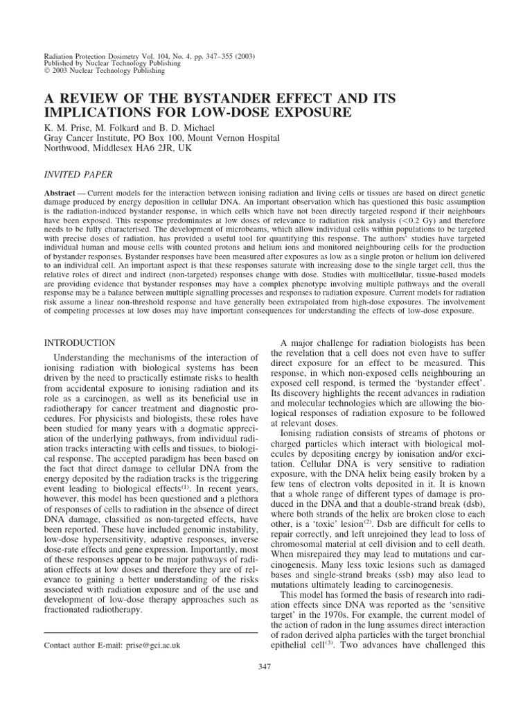 A Review of The Bystander Effect | PDF | Absorbed Dose | Radiation Therapy