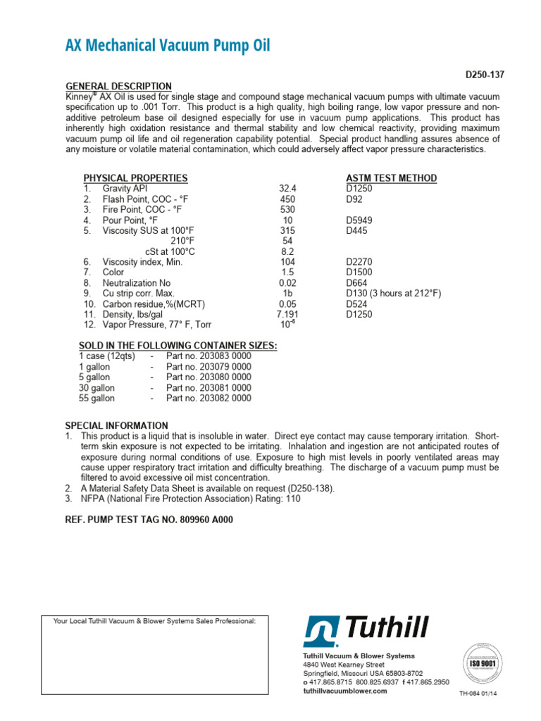 Ax Mechanical Vacuum Pump Oil | PDF | Pump | Vacuum