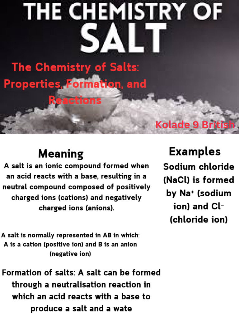 Understanding Salt Chemistry: Types & Reactions | PDF | Salt (Chemistry ...