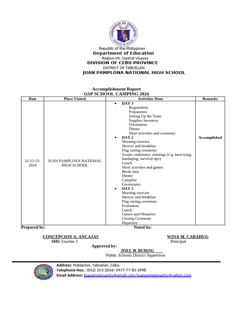 GSP School Camping 2024 Report | PDF