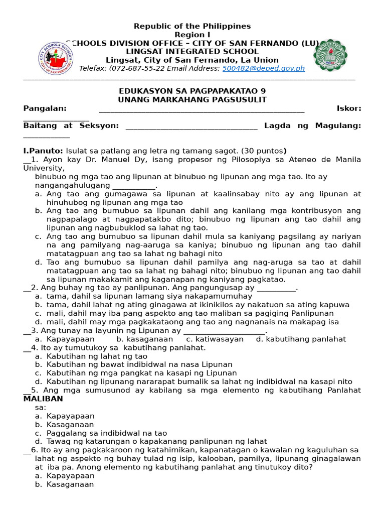 Exam Q1 Esp 9 | PDF