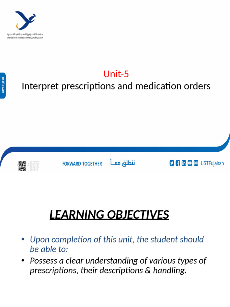 Unit-5 Interpret Prescriptions and Medication Orders | PDF | Medical ...