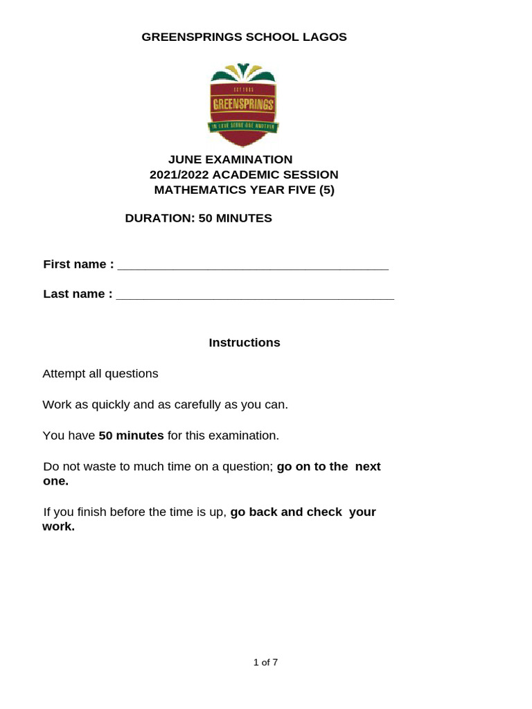 Exam Paper | PDF | Mathematics