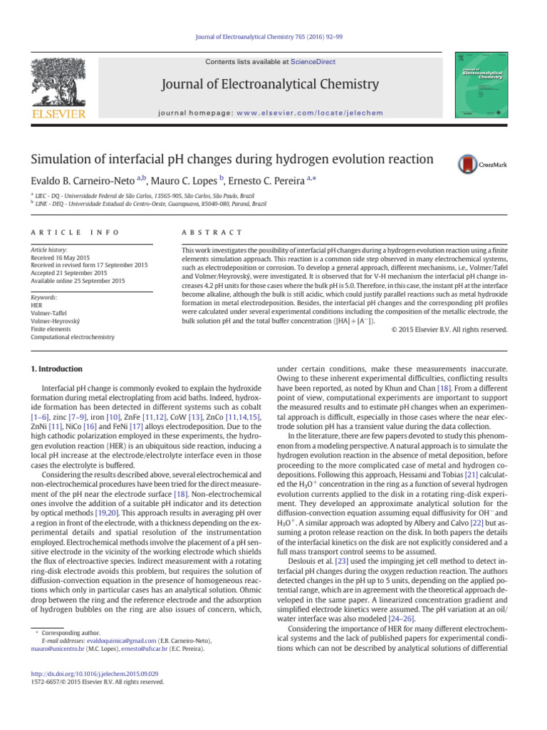 Simulation of Interfacial PH Changes During Hydrogen Evolution Reaction ...