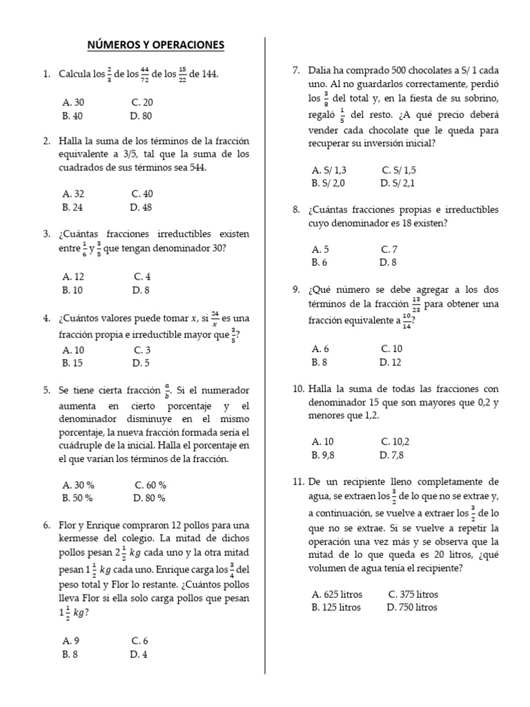 Ejercicios de Números y Operaciones Matemáticas | PDF | Triángulo ...