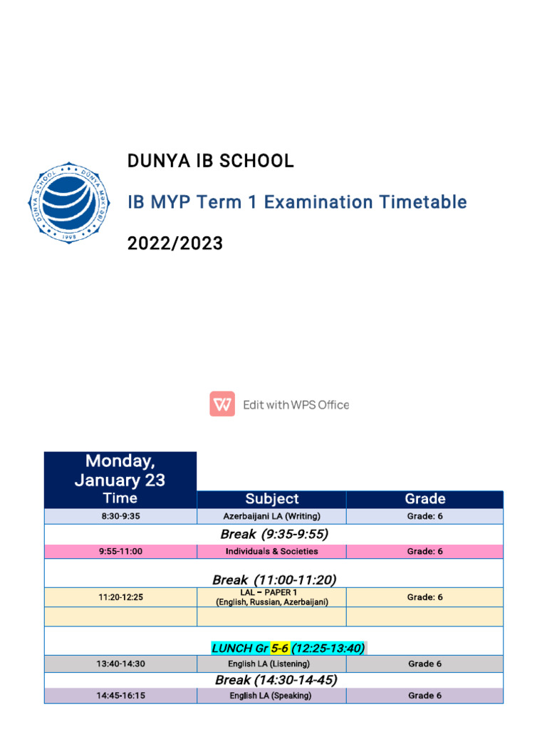 MYP Term 1 Examination Schedule (1) (1) | PDF