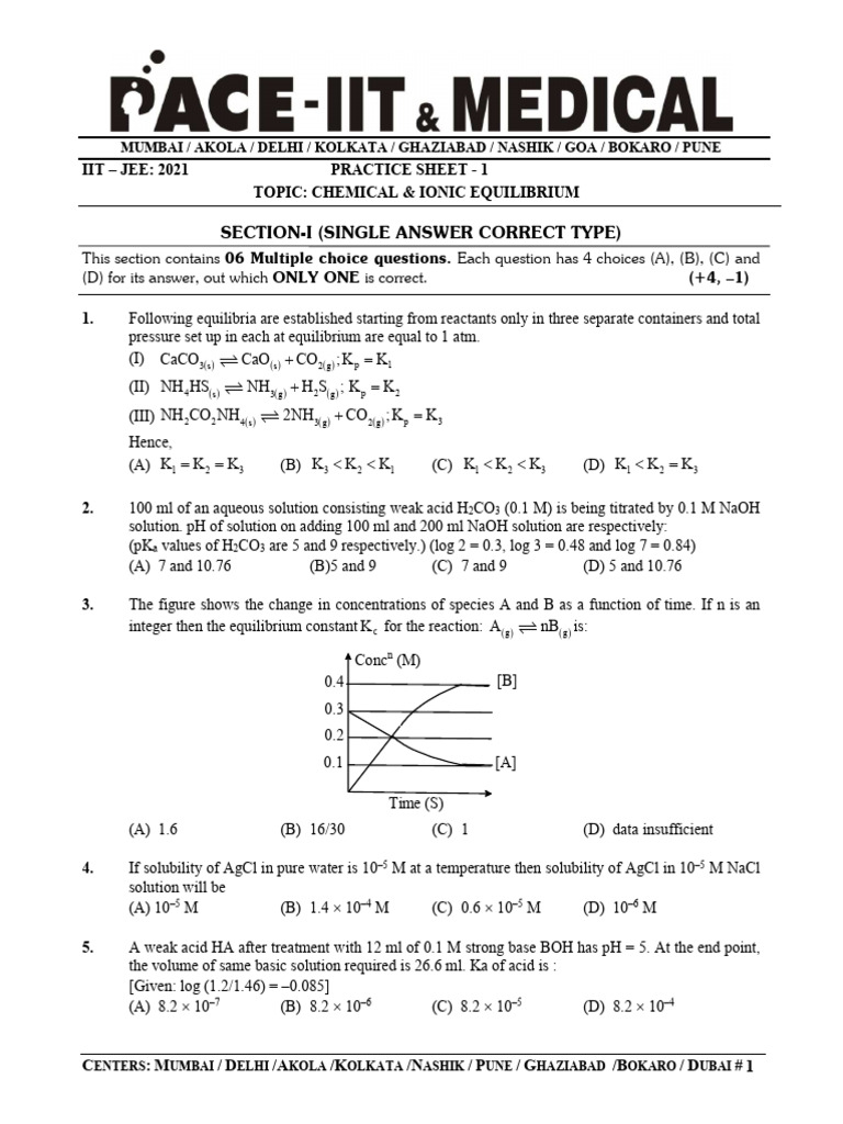 Chemical Equilibrium Practice Questions | PDF | Chemistry | Physical ...