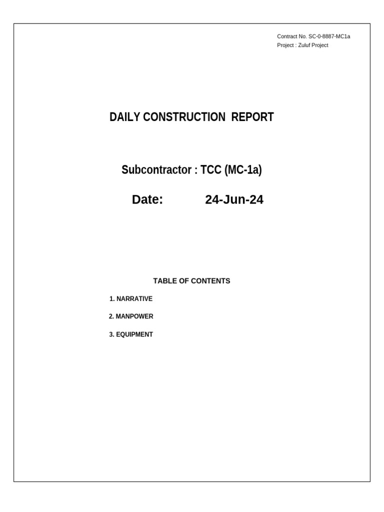 Daily Construction Report_TCC as of 24 Jun2024 PDF Pipe (Fluid
