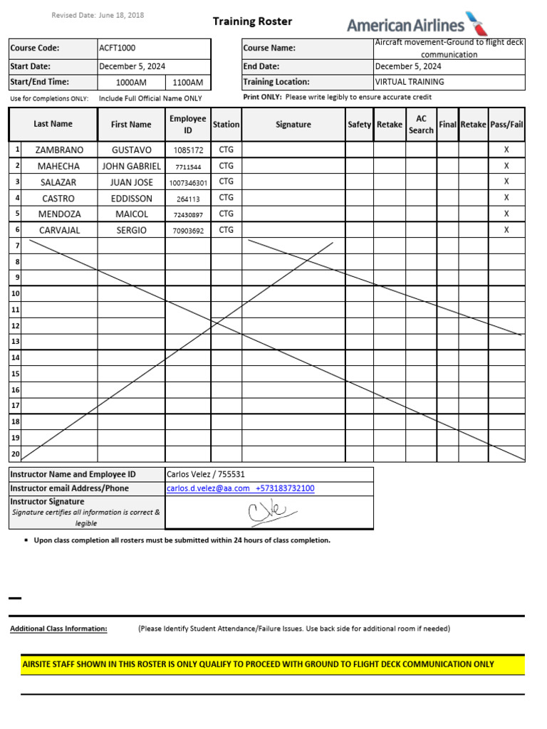 Training Roster for Virtual Class | PDF | Aviation | Aviation Safety