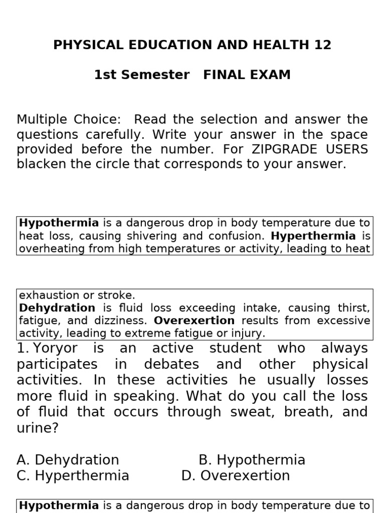 Q2-Assessment-In-PE and Health Grade 12 | PDF | Hyperthermia | Hypothermia