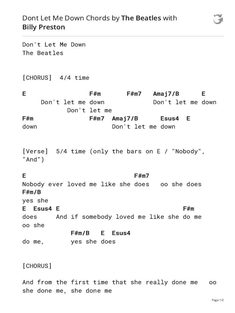 Dont let me down chords by the beatlestabs ultimate guitar archive pdf