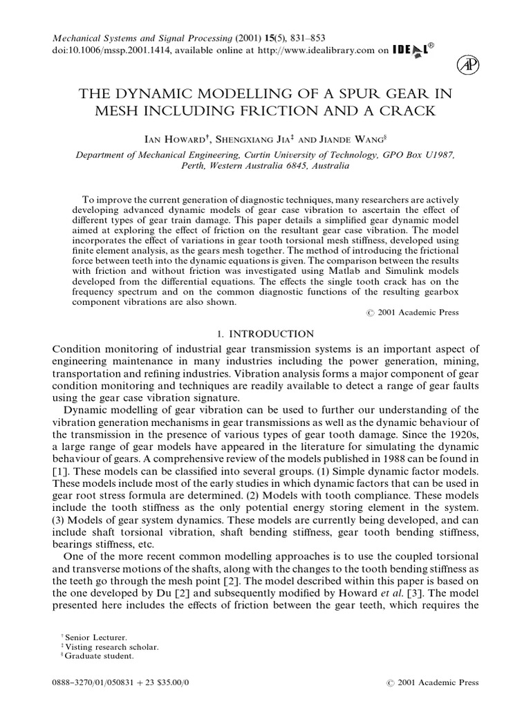 Dynamic Modelling of Spur Gears with Friction | PDF | Gear | Modulation