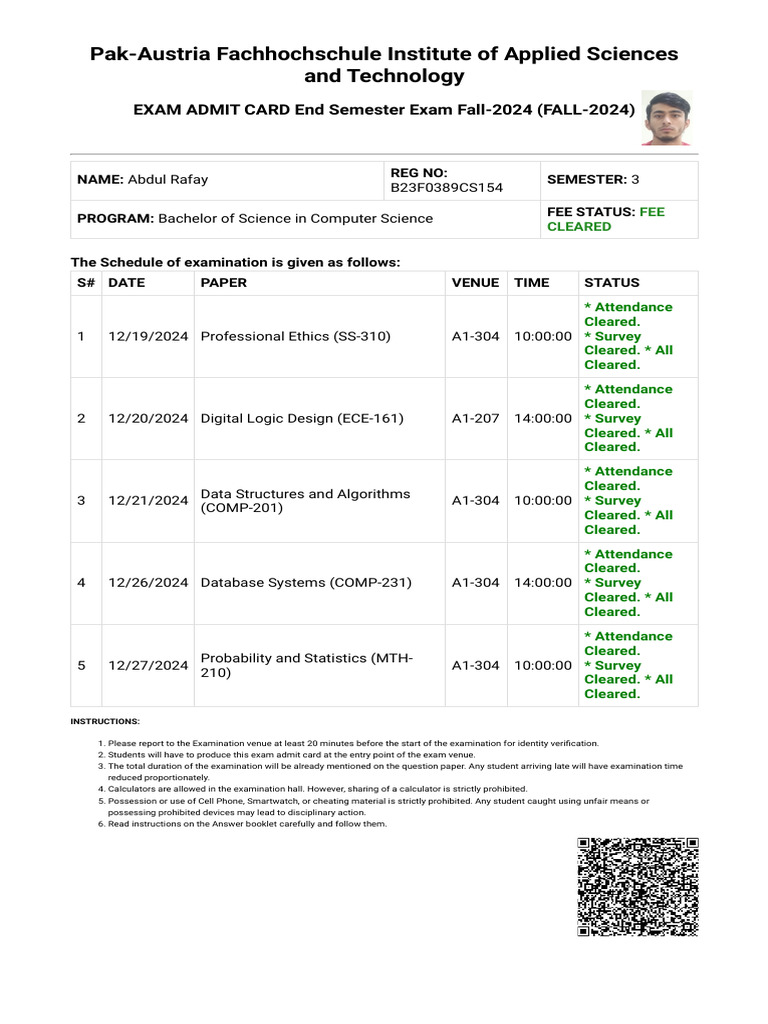 Semester 3 Exam Admit Card 2024 | PDF | Computing | Computer Science