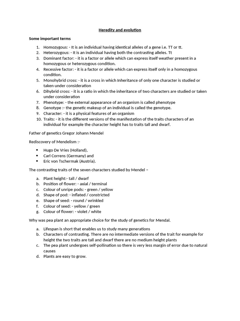 Heridity and Evolution Notes | PDF | Dominance (Genetics ...