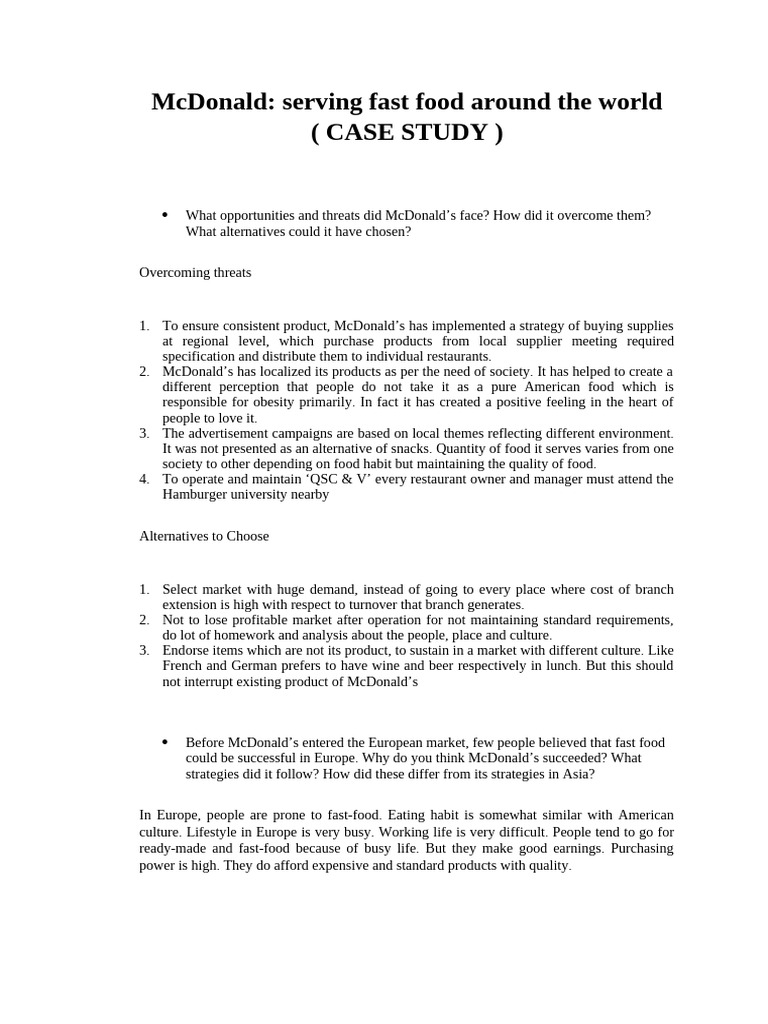 McDonald's Global Fast Food Strategy Analysis | PDF | Mc Donald's ...