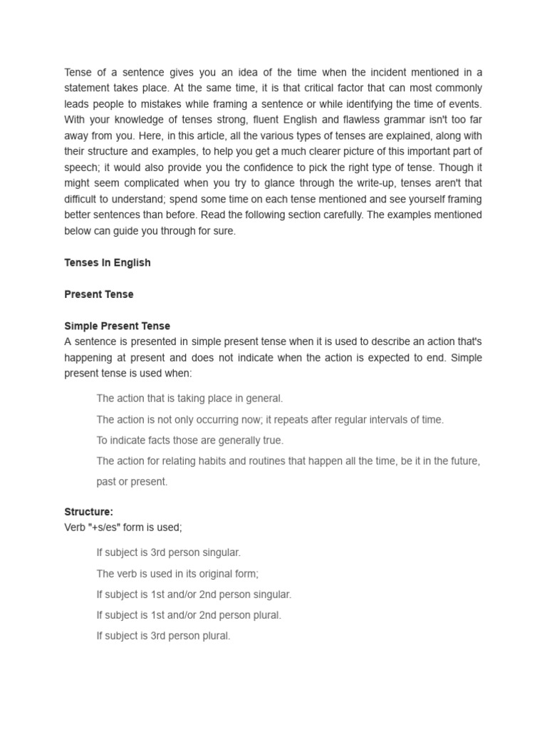 Understanding English Tenses Explained | PDF | Grammatical Tense | Verb