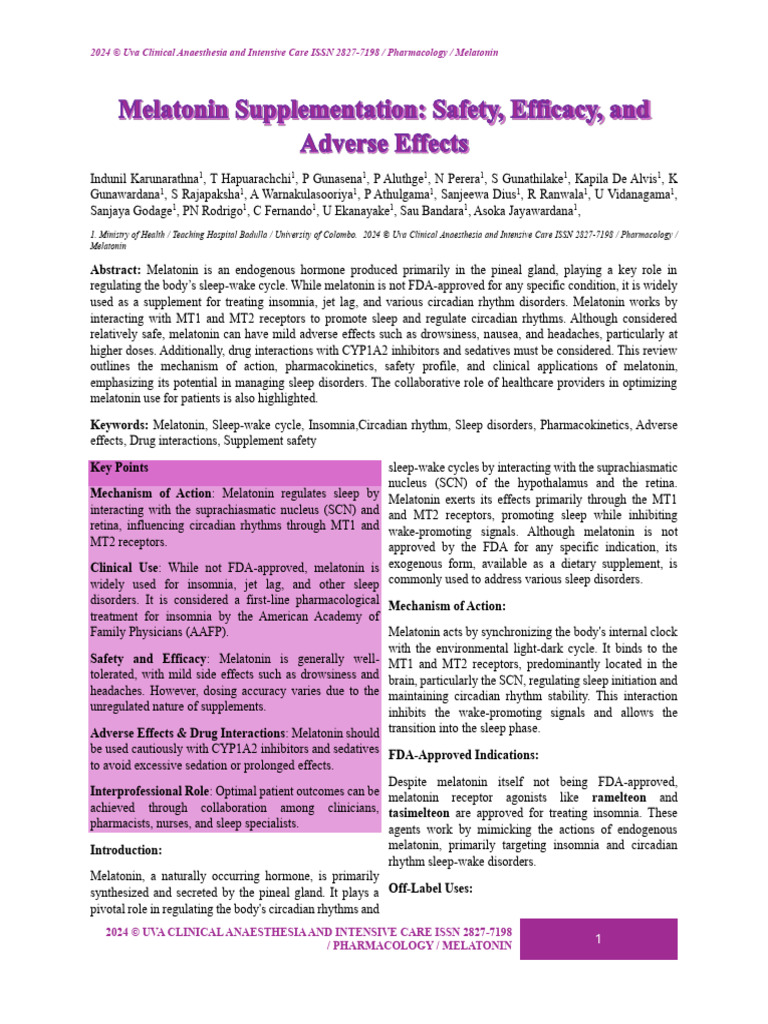 Melatonin Supplementation Safety Efficacyand Adverse Effects | PDF ...