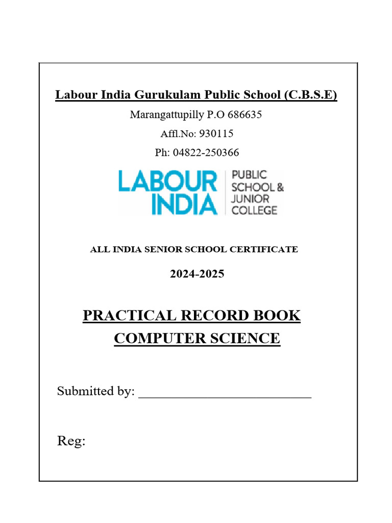 Computer Science Practical Record 2024 | PDF | My Sql | Computer ...