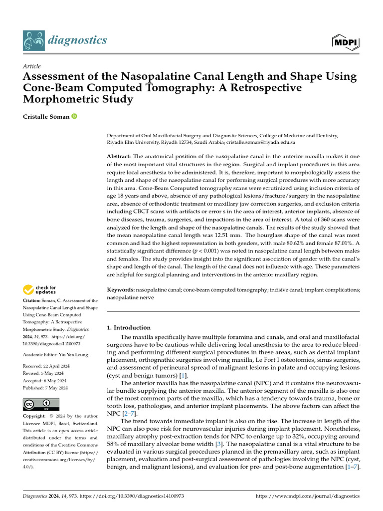 Assessment of The Nasopalatine Canal Length and Shape Using Cone-Beam ...