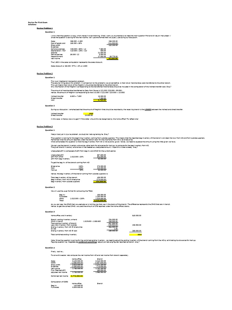 First Exam Review Solutions Guide | PDF | Net Income | Income